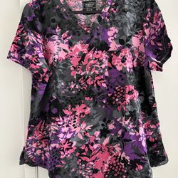 Floral Cherokee Scrubs V Neck Top Sz XL