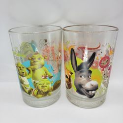 Set of ( 2) 2007 McDonald's Shrek and Donkey The Third Movie Drinking Glasses