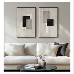Large Framed Neutral Abstract Wall Art