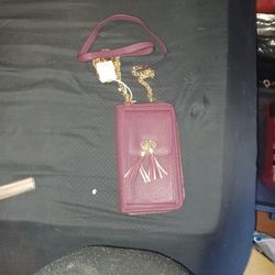 Alyssa Wallet Clutch- Burgundy With Shoulder Strap