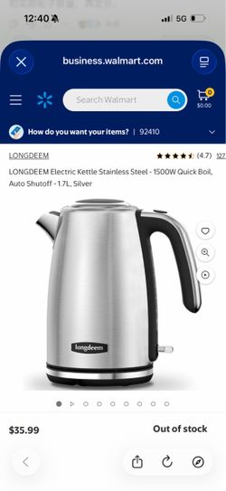 LONGDEEM Electric Kettle Stainless Steel - 1500W Quick Boil, Auto Shutoff - 1.7L, Silver