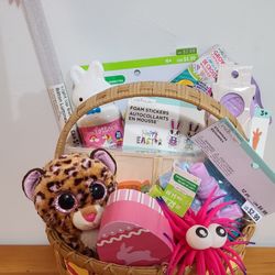 Easter Gift Basket Overfilled Playdough, Stickers, Plush, New