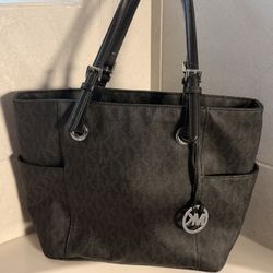 MK Tote Bag Black And Gray Leather 