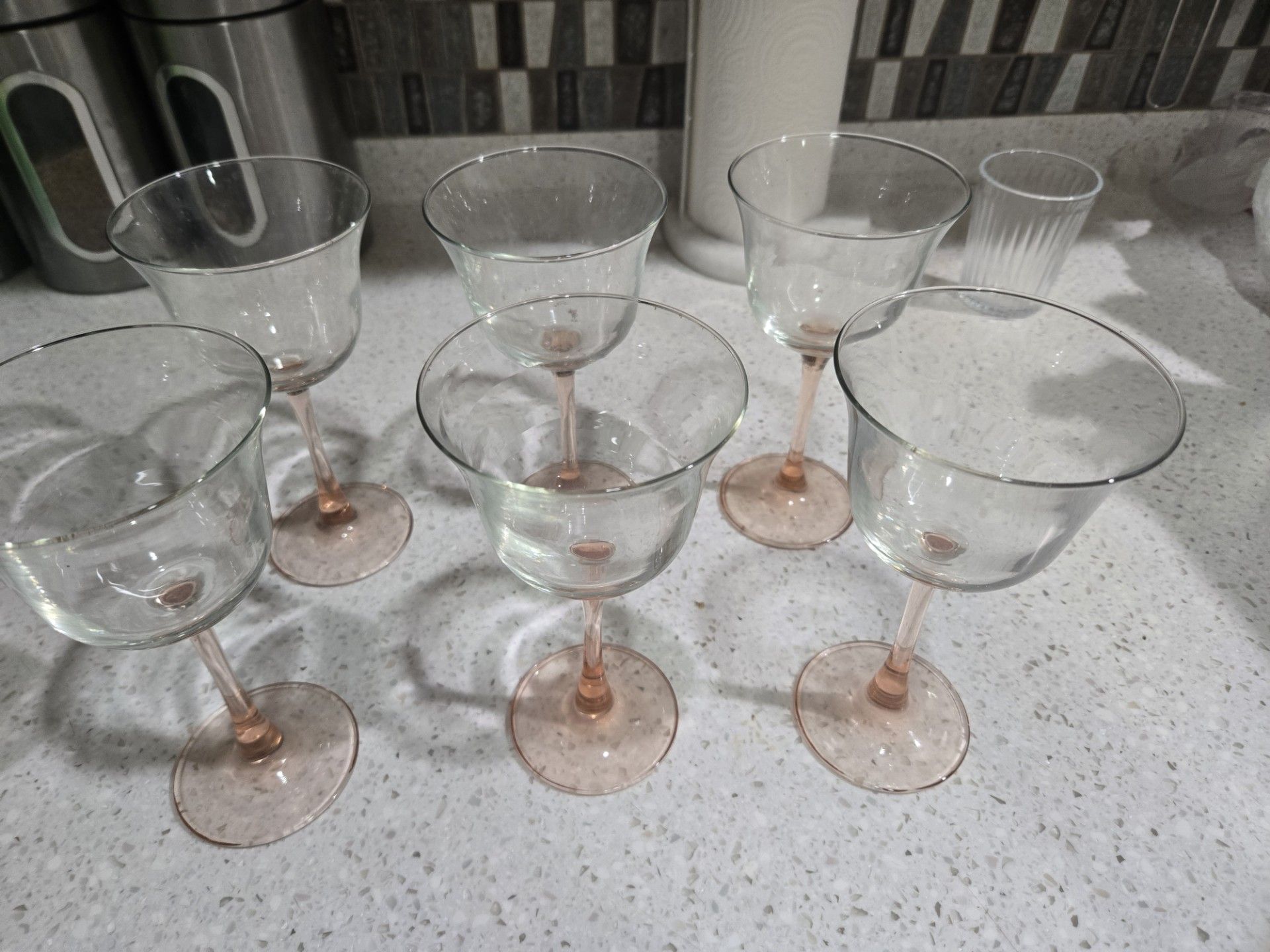 6 Vintage Stemmed Rose Wine Glasses