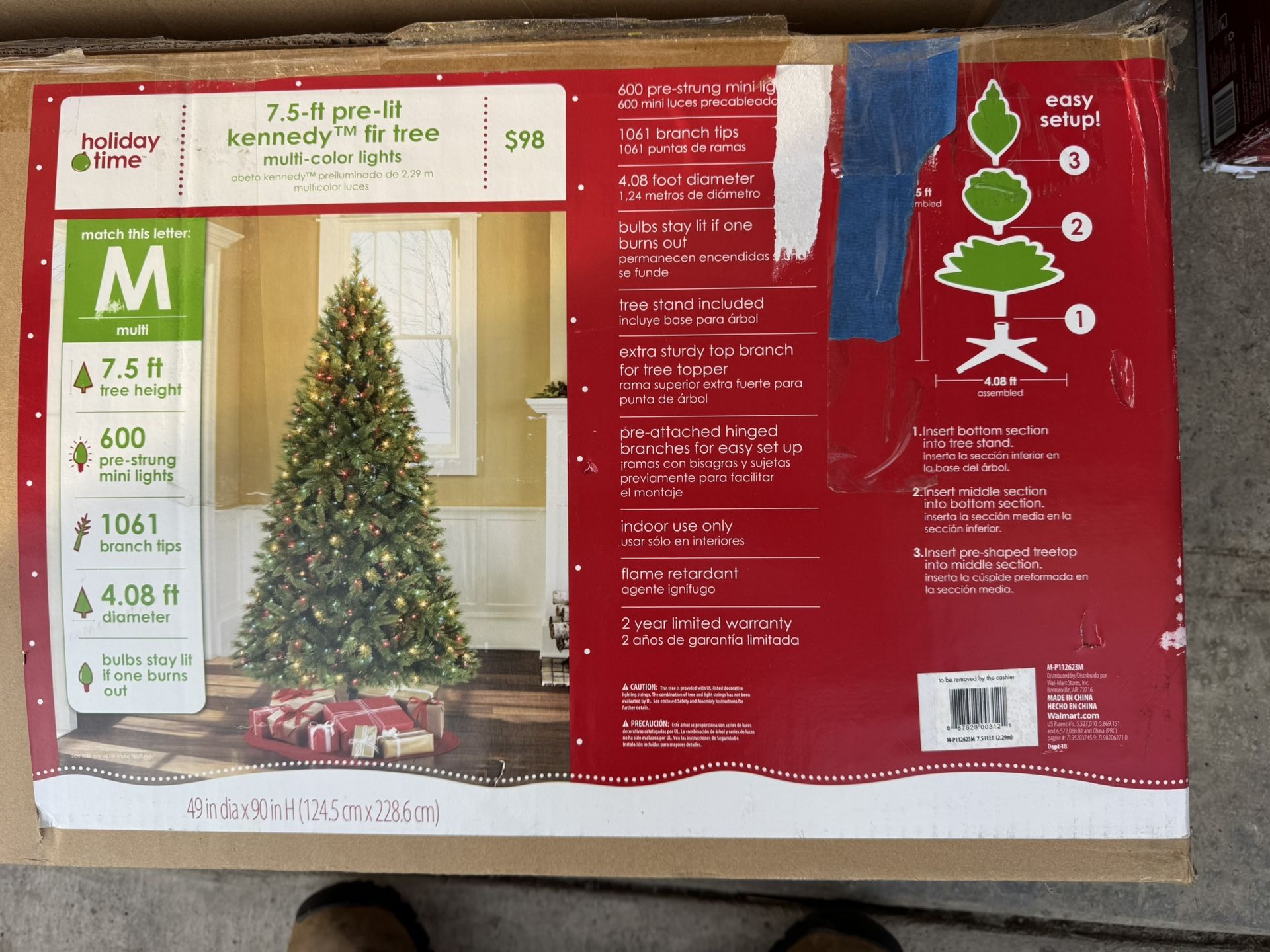 Holiday Time Used Pre-Lit Kennedy Fir Tree 7.5ft. 1061 Branch Tips. Must Pick Up