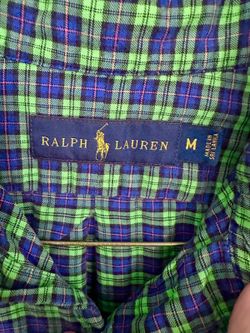 Classic Ralph Lauren Cotton Blue / Green Plaid Long-Sleeve Shirt Size M