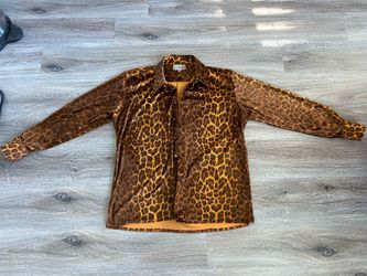 Vintage Leopard Print Velvet Button-Up Shirt