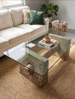 Vintage Postmodern Concrete and Glass Top Coffee Table