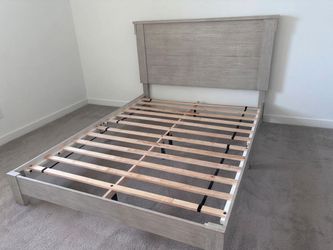 Modern Gray Wood Queen Bed Frame with Headboard
