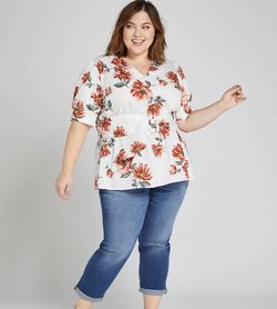 Lane Bryant Belted V-Neck Floral Top size 26