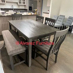 Dining table set with bench