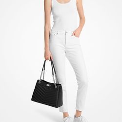 Michael Kors Black Quilted Tote Bag w Chain Straps