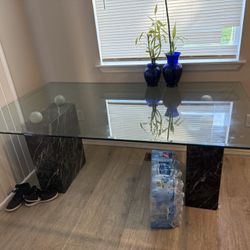 Heavy Glass Table With Marble Pedestal 