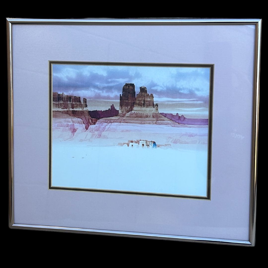 🖼️🏜️ Vintage Michael Atkinson - Pueblo Morning Watercolor 🎨