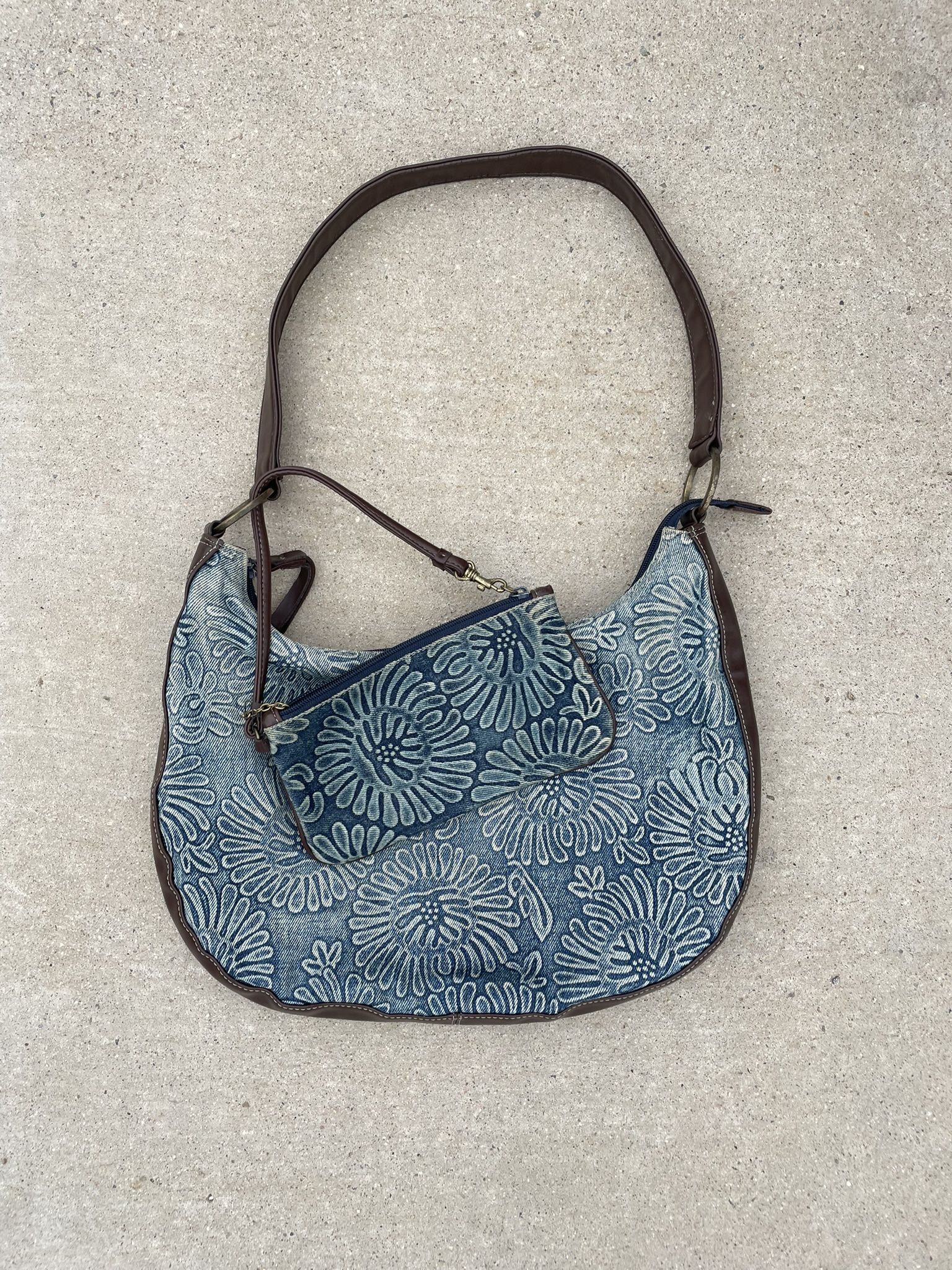 Nine West Shoulder Bag Purse Denim & Leather 