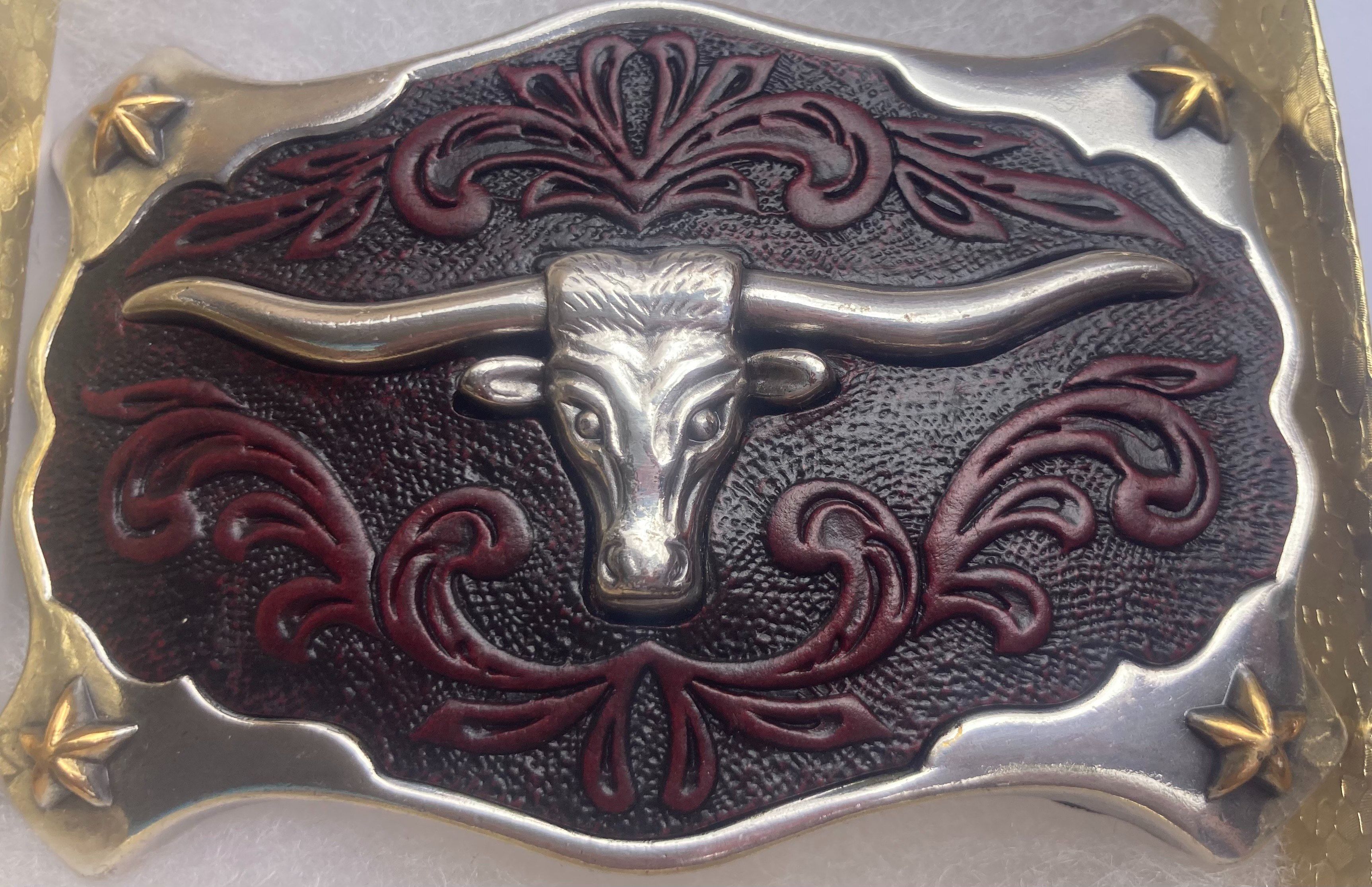 Vintage Metal Belt Buckle, Longhorn Bull, Cattle Steer, Long Horn