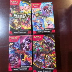 Pokemon booster bundles 4 boxes, destined rivals, perfect order, journey together, pitch black