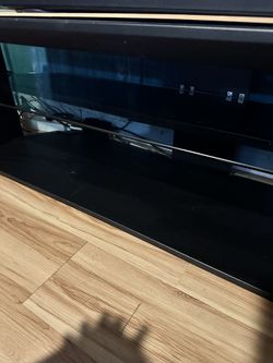 Modern Black Glass & Metal TV Stand — Sleek & Sturdy 35 OBO
