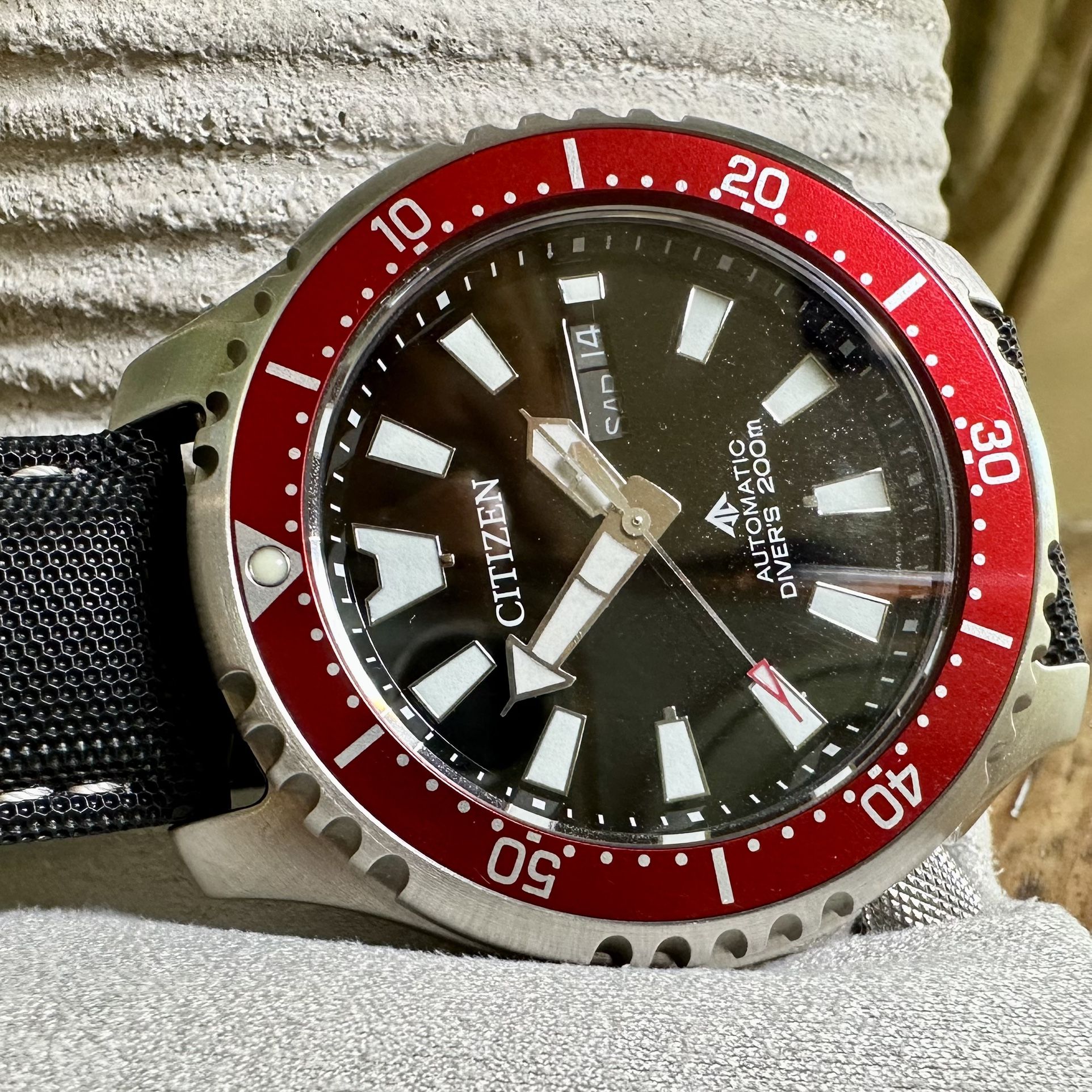 ⭐️ CITIZEN Promaster Dive Automatic Black Dial Red Bezel Men's Watch Item No. NY0156-04E
