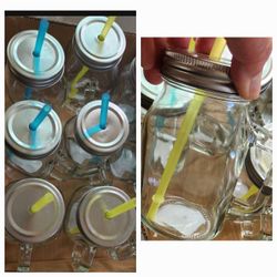 MASON COUNTRY DRINKING GLASS JAR WITH STRAW LID 