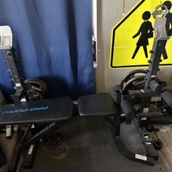 Weight Rack + Bench + Bars + Weights