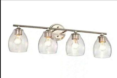 Vanity Light Bar Brushed Nickel Bell Shaped Seeded Clear Glass 30 in, 4 Lights