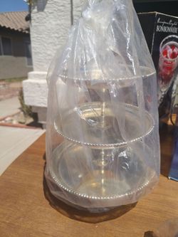 3 tier silver toned serving stand