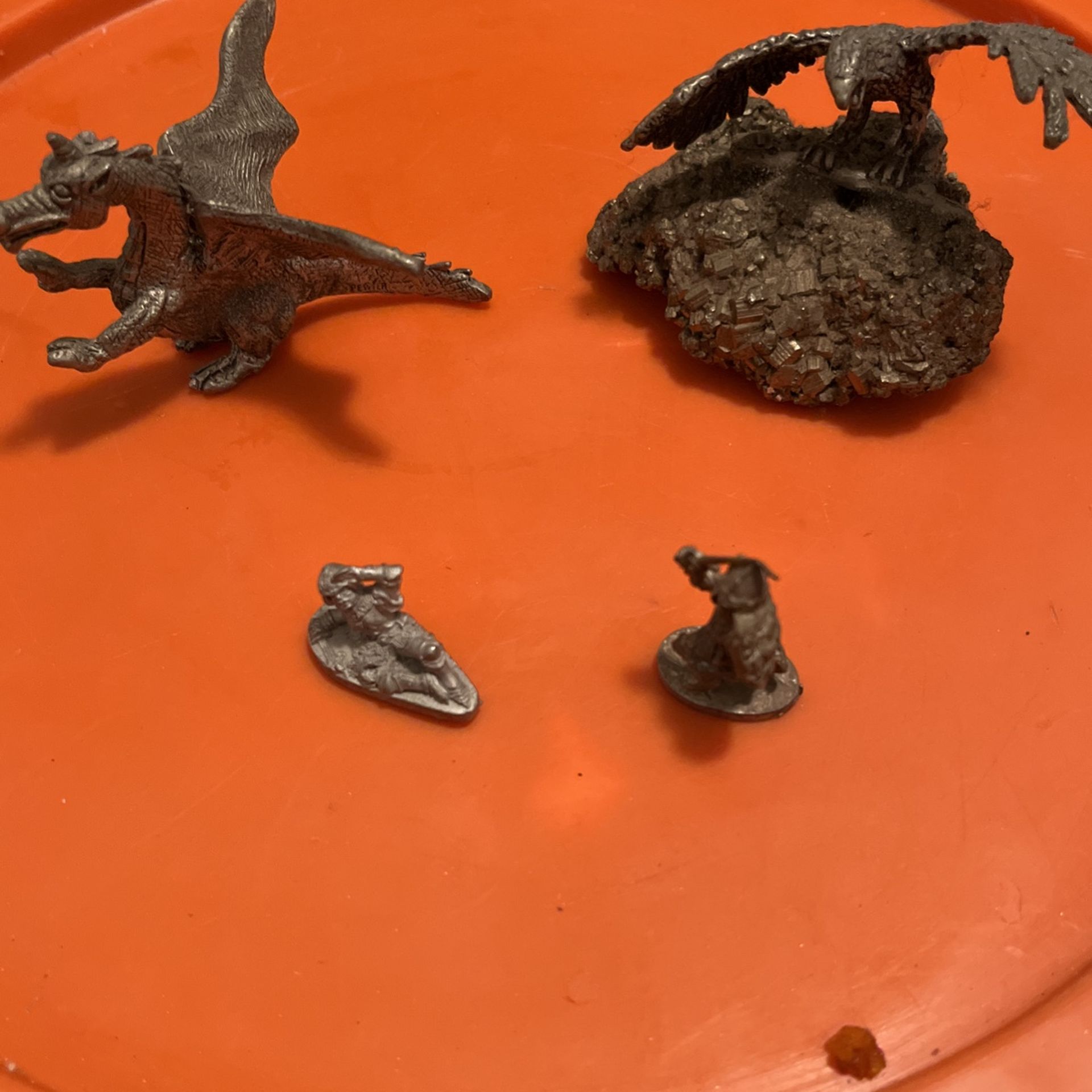 4 Pewter pieces and precious stone