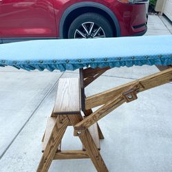 Rare Combo Oak Wood Ironing Board Bachelor Chair Step Stool Ladder Farmhouse Cottage Antique Vintage