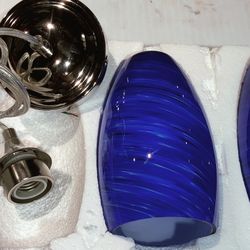  2 Beautiful Cobalt Blue  Adjustable Pendant Drop Lights Brand New 75$