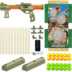 Shooting Game Toy with Dinosaur Auto Moving Target, 1 Foam Ball Popper Air Gun & Foam Balls