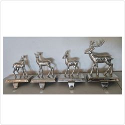 Silver Reindeer & Fawn Family Christmas Stocking Holders – Set of 4 (Up to 8.5")