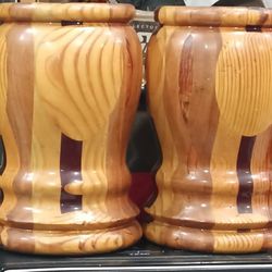 Set Of  African  Hand Turned Cherry Wood Cremation Urns