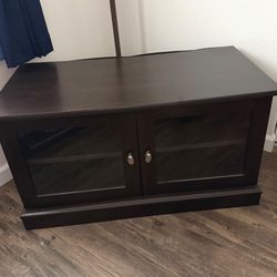 TV Stand Entertainment Center Glass-Front Cabinet