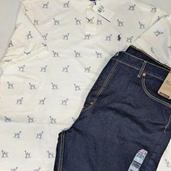 Men's Polo Short Sleeve Collar Shirt With Levi Jeans ( Shirt Size XXL) ( Pants Size 42x30) 