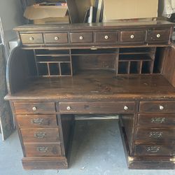 Vintage Wood Roll Top Desk