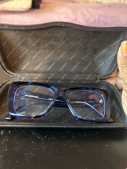 Balenciaga Blue Square Frame Eyeglasses with Case