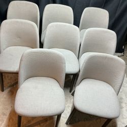 Set of 8 Modern Beige Upholstered Dining Chairs - Curved Backs, Like New!
