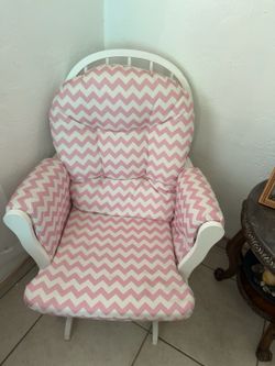 White Nursery Glider Rocking Chair with Pink Chevron Cushions