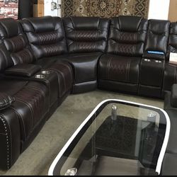 New Large brown Leather Reclining Sectional Sofa Couch