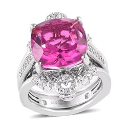 Radiant Orchid Quartz and White Zircon Set of 2 Stackable Ring in Platinum Over Sterling Silver 7.25 ctw