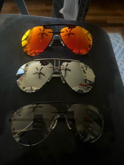 Aviator Style Sunglasses Pilot Red Silver Clear Rare Vintage Set of 3 Like New