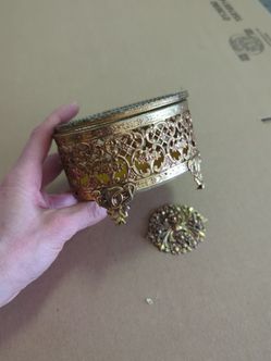 Vintage brass filigree trinket or jewelry box