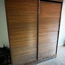 Antique Oak Double Roller Top Tall Cabinet- 