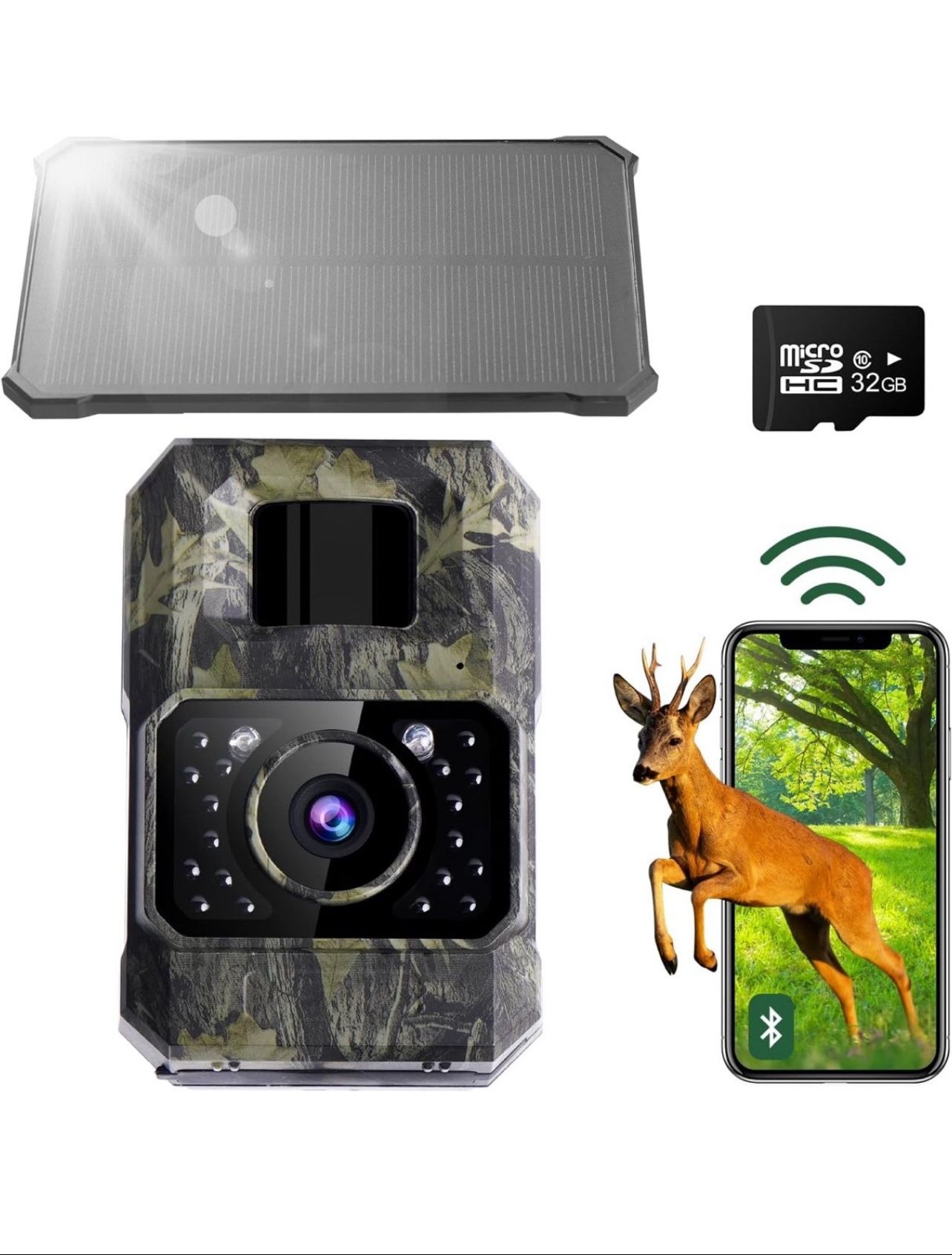Solar Trail Camera 48MP 30FPS, WiFi Bluetooth Game Camera with Motion Activated
