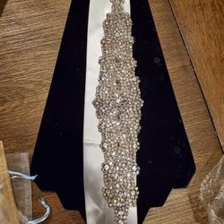 Ladies New Stone Bridal Sash, Soft Grey Ribbon