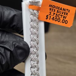 Miami Cuban Bracelet Stamped Solid Sterling Silver With Genuine Moissanite Fine Jewelry