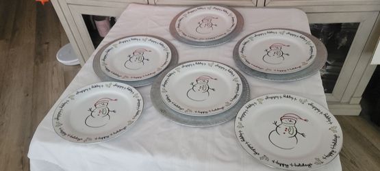 Happy Holidays Snowman Dinner Plates Set of 6