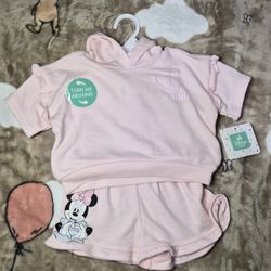 24 Months Minnie Mouse Light Pink Hoodie And Shorts Outfit - New