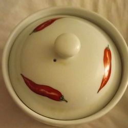 Brand New Beautiful Large Glass  Red Chili Pepper Storage Container. Never Used. 